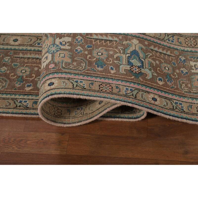 Geometric Peach Tabriz Persian Vintage Rug Hand-Knotted Wool Carpet - 8'1"x 11'3"