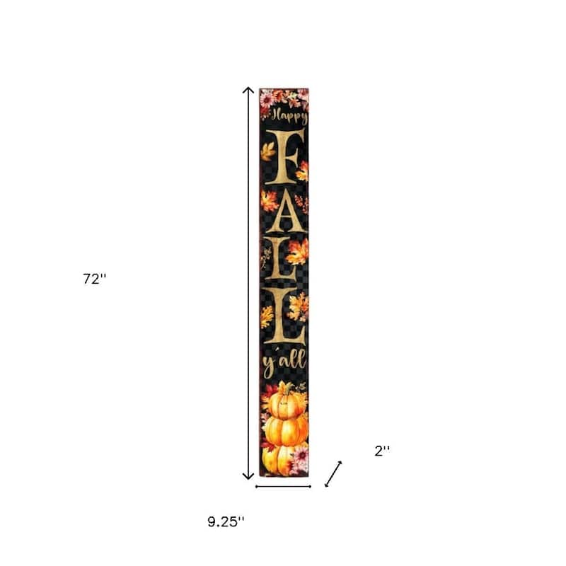 HomeRoots 72" Black Gold And Orange Solid Wood Happy Fall Porch Sign