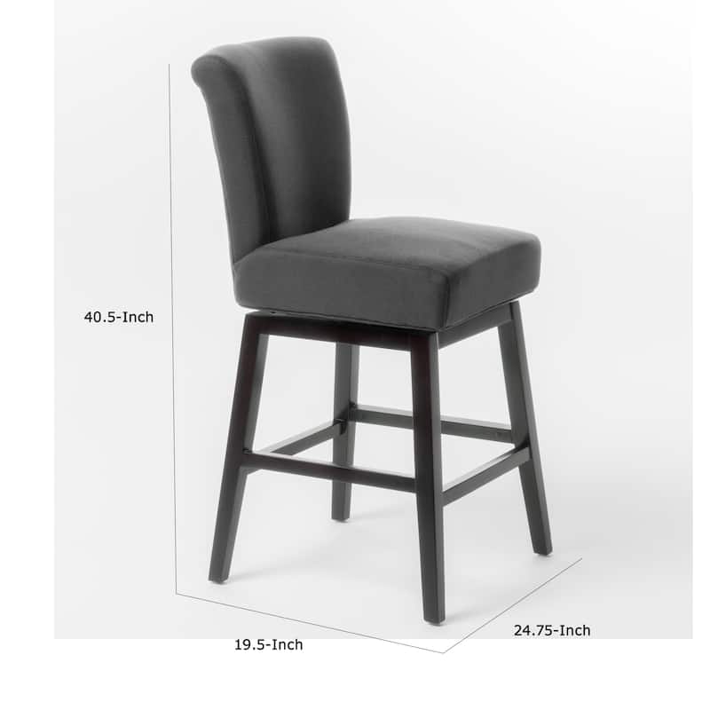 Swivel Barstool Chair, Modern Charcoal Gray Upholstery. Espresso Brown