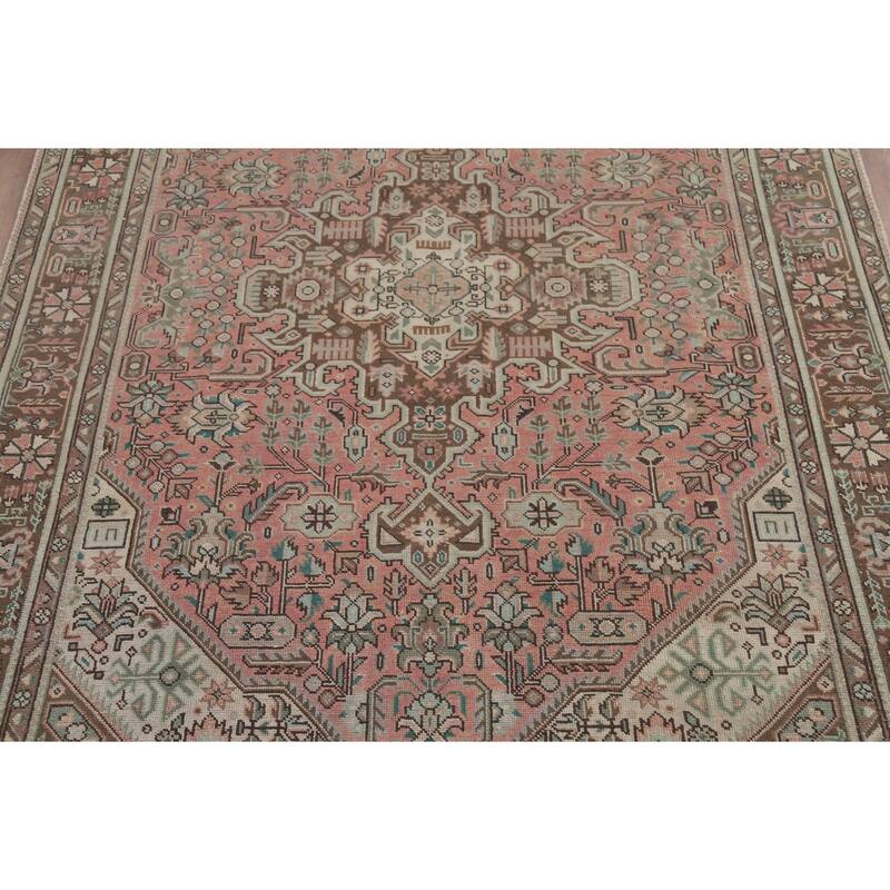 Geometric Tabriz Persian Vintage Area Rug Handmade Pink Wool Carpet - 6'5"x 9'8"