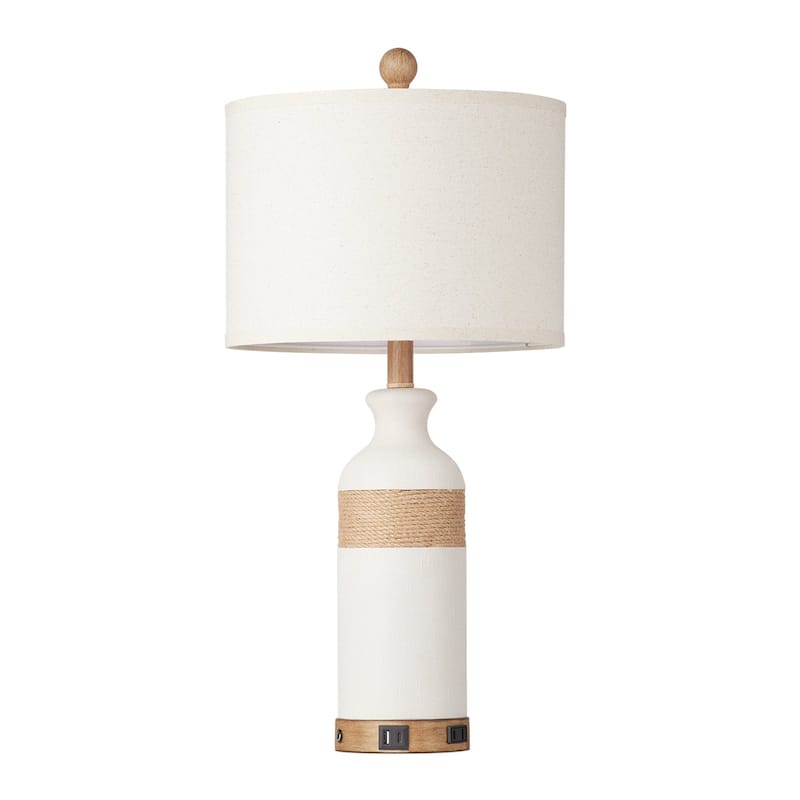 Table Lamp White Resin Touch Dimming Switch USB and Type C Charging Ports AC Outlet No Strobe (Set of 2)