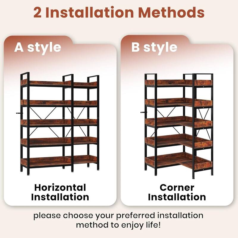 5-Tier Corner Bookshelf, L-Shaped Reversible Bookcase for Home Office