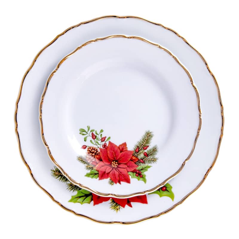Red Poinsettia Bohemian Porcelain Dessert Plates Set of 4 - 7.5"
