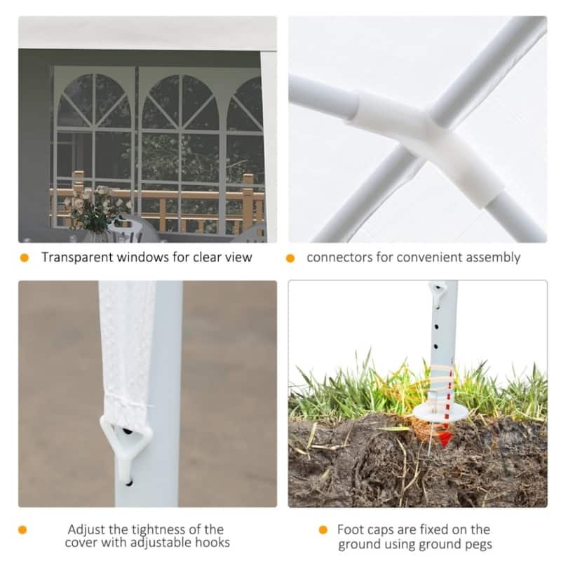 White PE Cloth Steel Frame Outdoor Party Tent with Sidewalls and Windows - 230.25” L x 116.25” W x 100.5” H