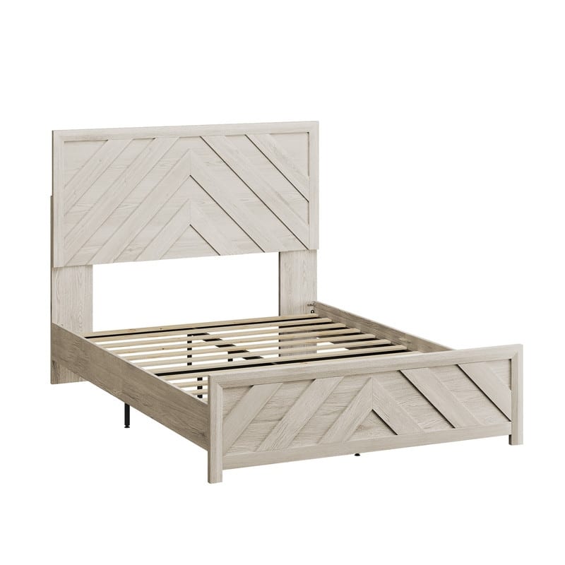 Modern MDF Bed Frame with Diagonal Striped Design