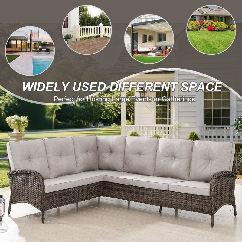 Gymojoy L-Shaped Outdoor Sectional Sofa Set with Patio Chairs, Ottomans & Side Table