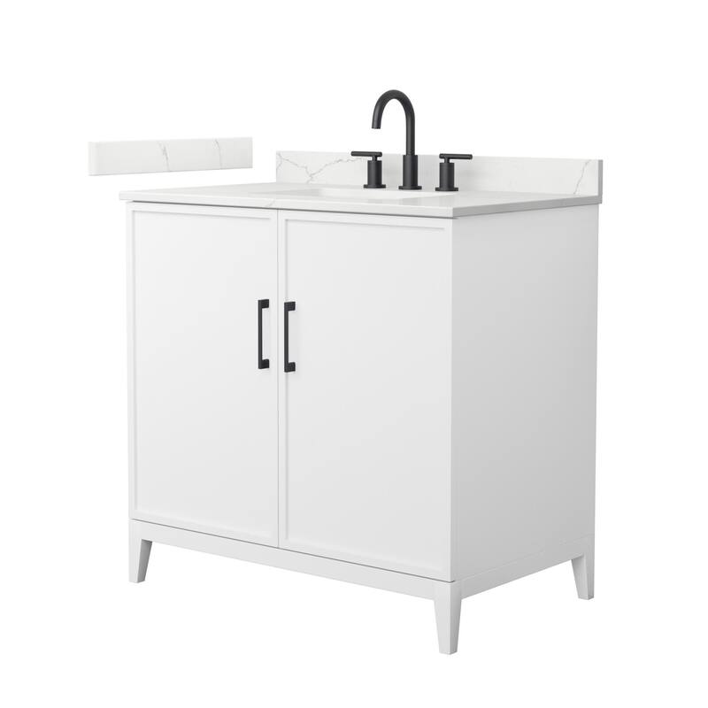 Wyndham Collection WCH717136S-QTZ-US3MXX Elan 36" Free Standing Single - White / Giotto Quartz Top / Matte Black Hardware