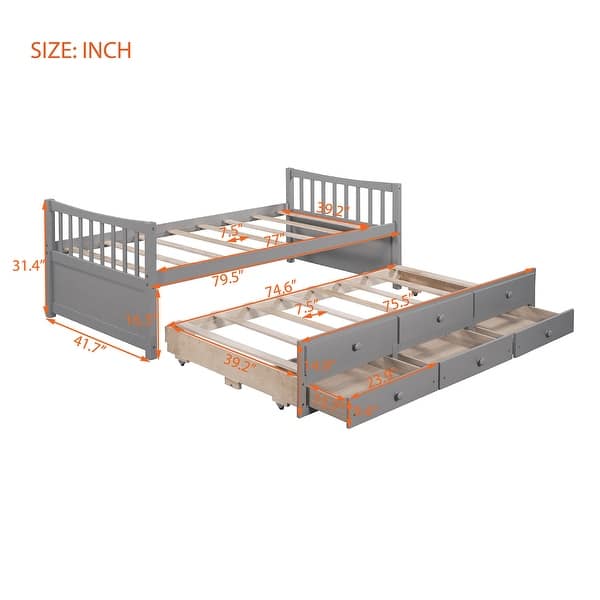 dimension image slide 1 of 2, Elegant Twin Daybed with Trundle and Storage Drawers - Versatile & Space-Saving