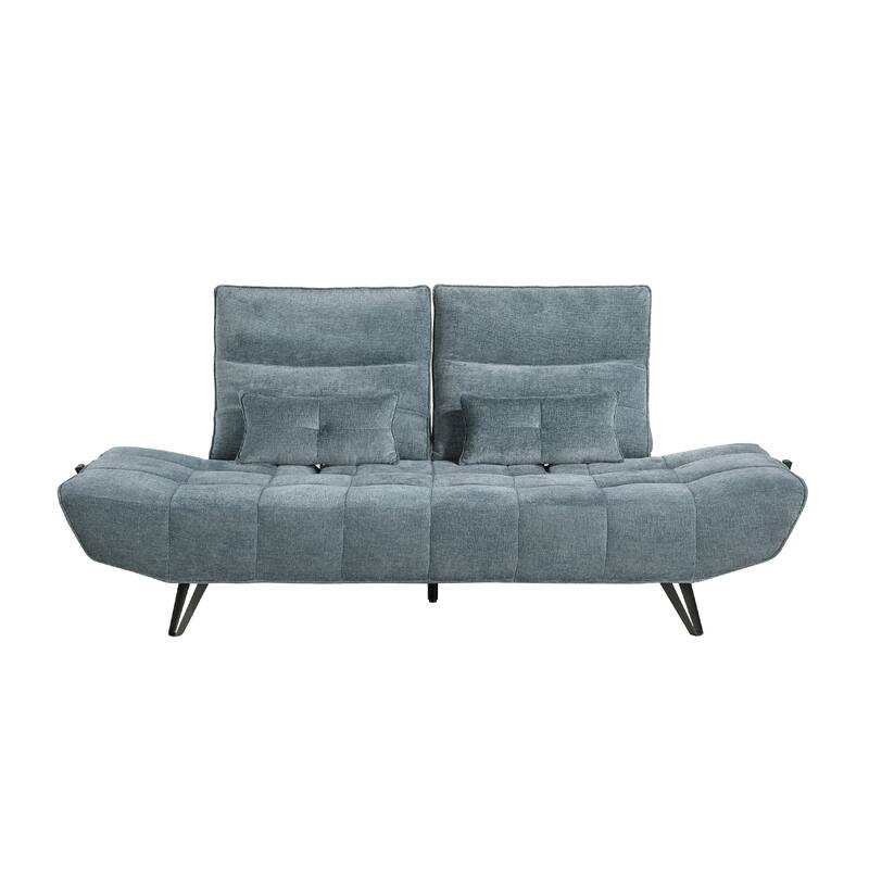 Kyan Adjustable Depth Power Reclining Sofa, 2 Pillows, Blue Chenille