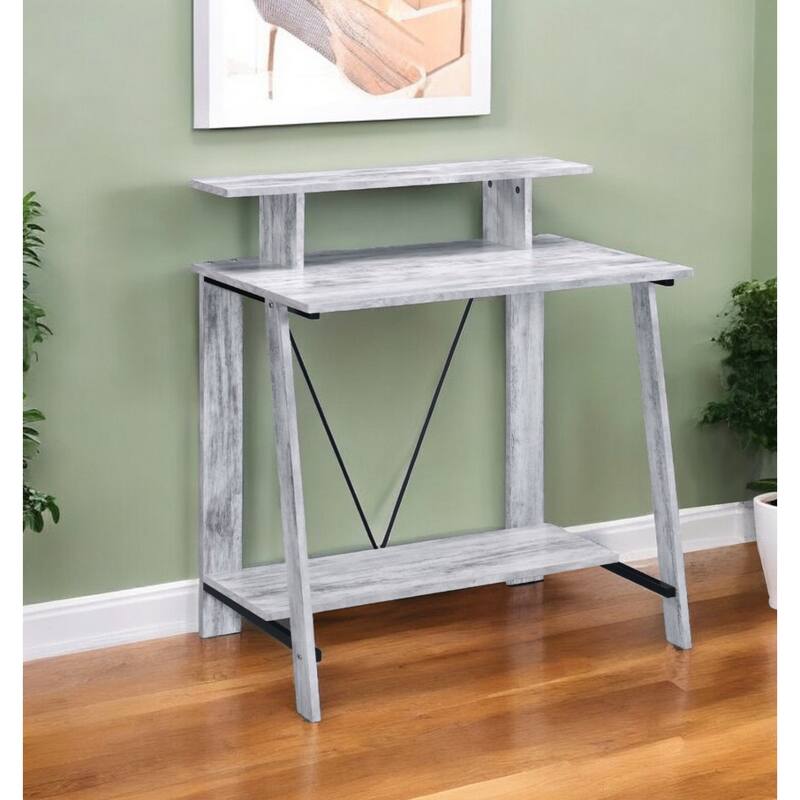 32-Inch Brown Writing Desk with Reversible Metal Base