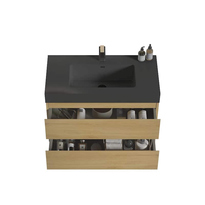 36"Bathroom Vanity with Sink,Wall Mounted Floating Bathroom Vanity,One-Piece Black Sink Basin without Drain and Faucet