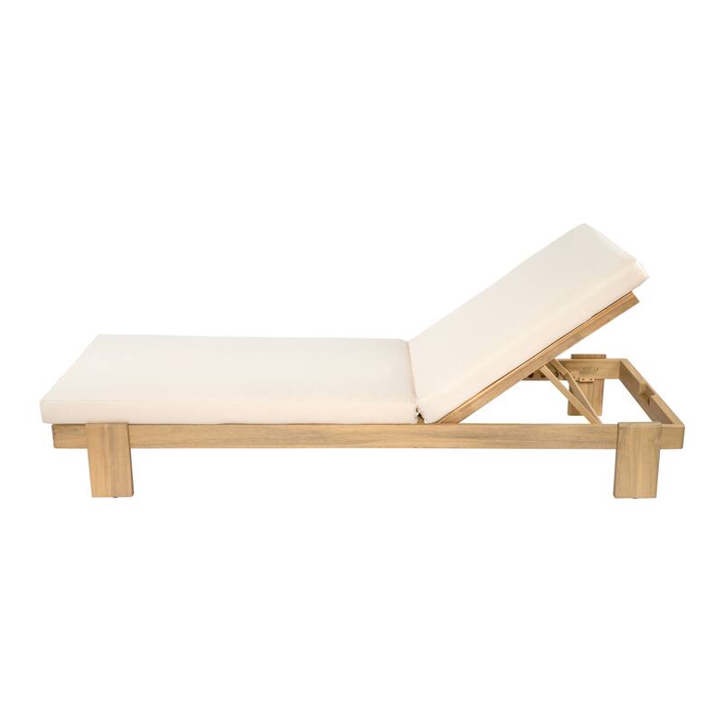 Christopher Knight Home - Iran Outdoor Patio Acacia Wood 6-Position Adjustable Chaise Lounge Set with Water-Resistant Cushion