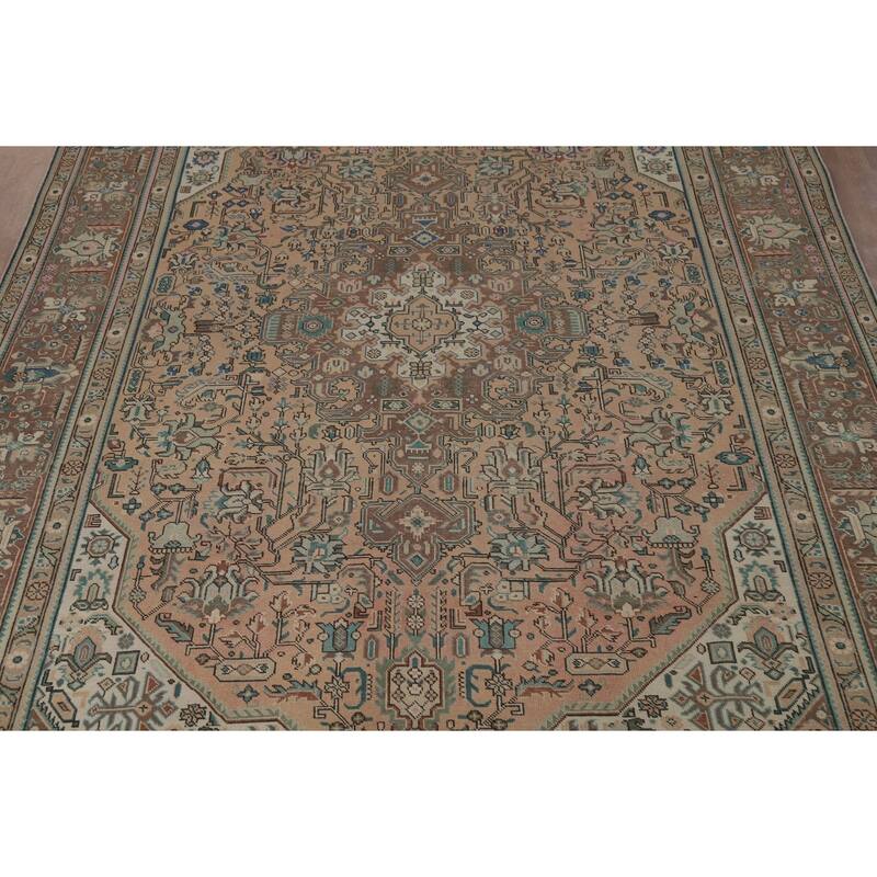 Geometric Peach Tabriz Persian Vintage Rug Hand-Knotted Wool Carpet - 8'1"x 11'3"