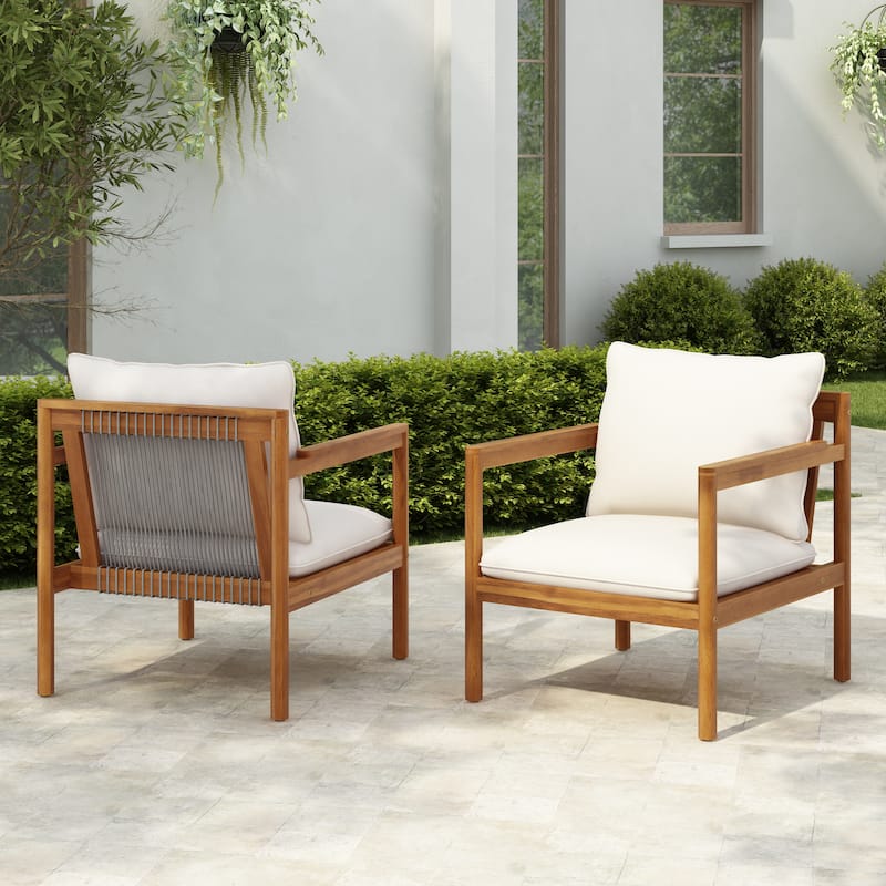 Christopher Knight Home- Madison Outdoor Acacia Rope Back Chair - 2 Piece - Teak+Cream