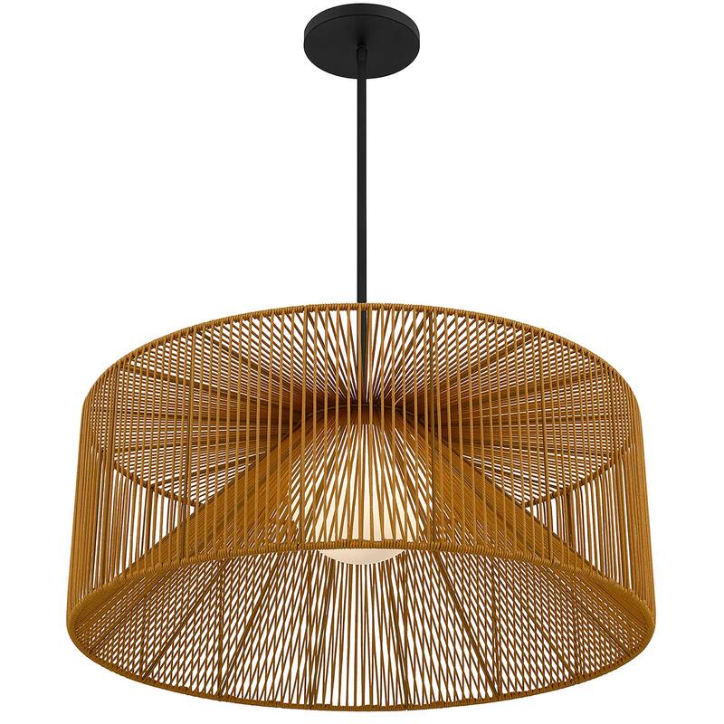 HomeRoots Natural And Black Rattan And Metal LED Dimmable Outdoor Hanging Pendent Light - 30.00' X '12.00' X '30.00