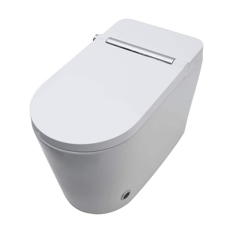 1-Piece 1.28 GPF Auto Single Flush Elongated Bidet Toilet Smart Toilet in White - White