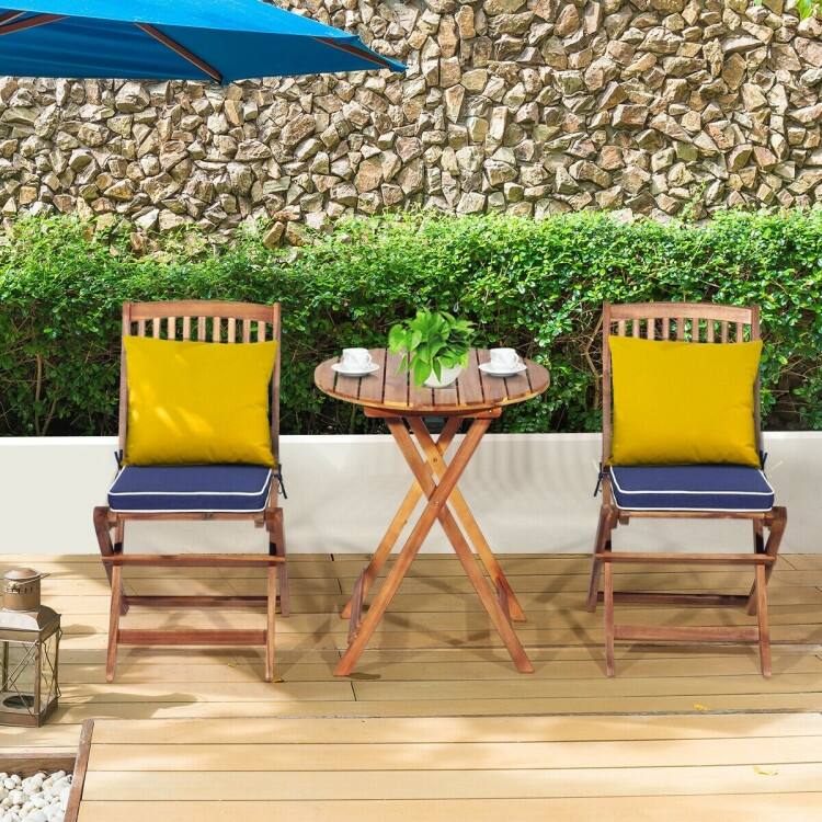 3 Pieces Patio Folding Bistro Set with Padded Cushion and Round Coffee Table - 23.5" x 23.5" x 29.5" (L x W x H)