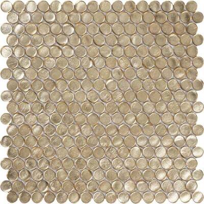 10 pack 12.2-in x 12.2-in Gold Penny Round Glass Mosaic Wall Tile (10.34 Sq ft/case)