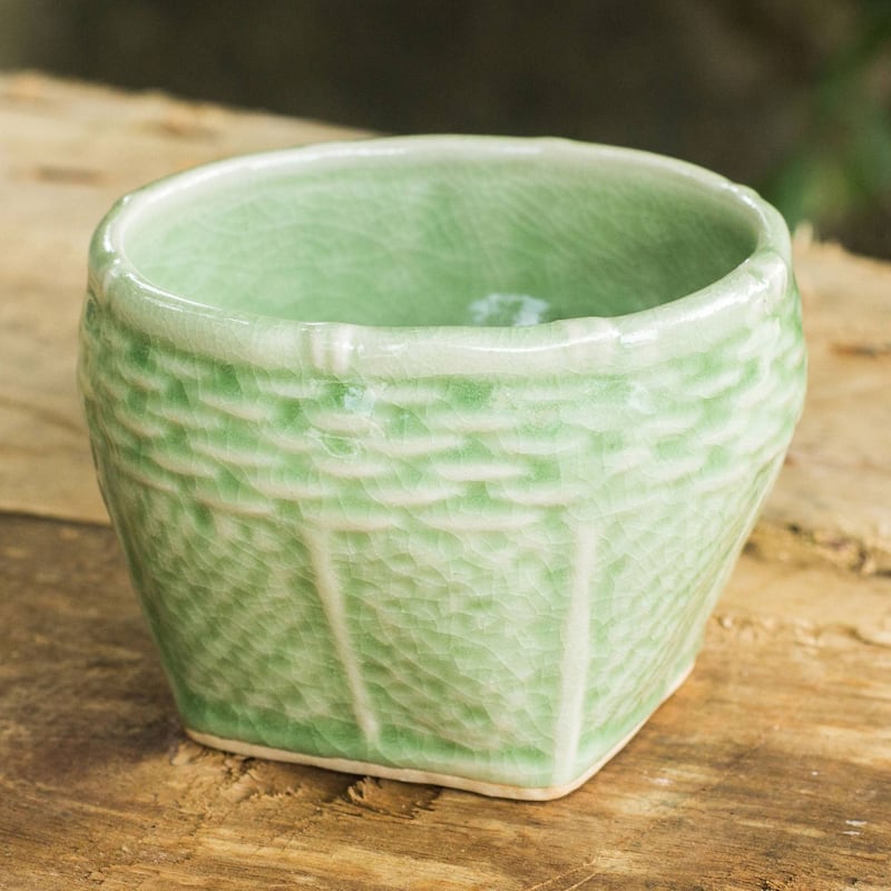 Novica Handmade Basket Celadon Ceramic Vase (Small)