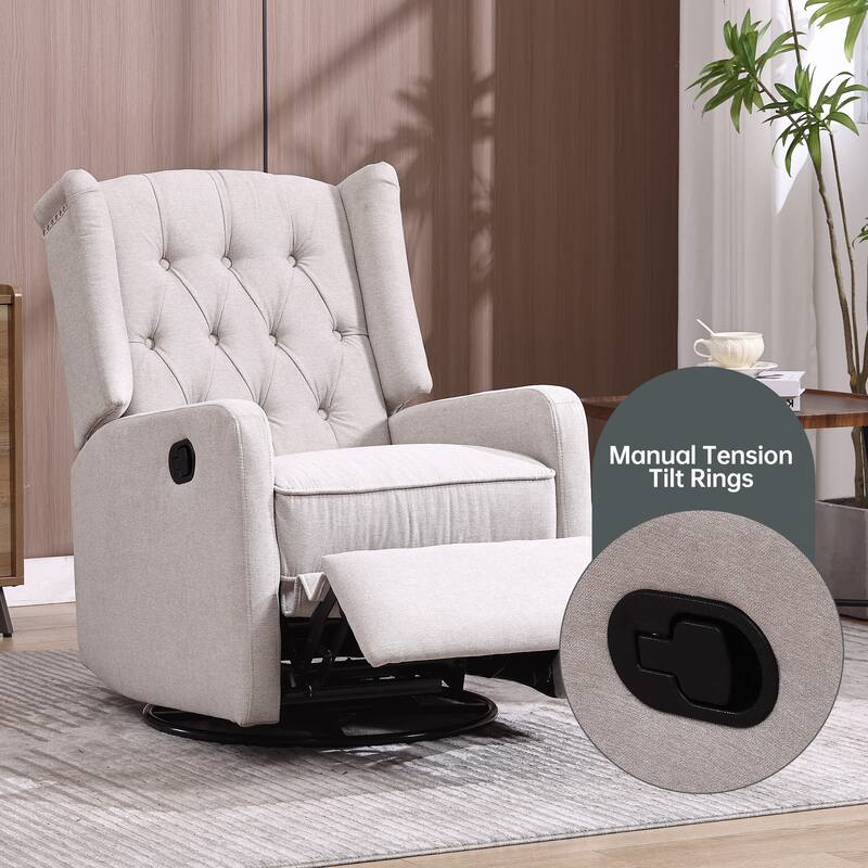HOMEFUN Upholstered 360 Degree Swivel Rocking Recliner Chair for Bedroom,Living Room