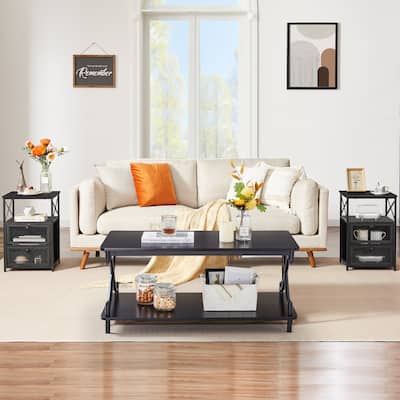 Javlergo 3-Piece Coffee Table Set Includes Modern Coffee Table and Nightstand Set of 2, Black