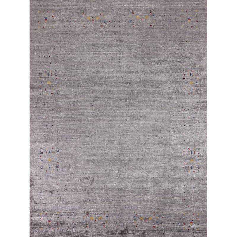 Gabbeh Indian Area Rug Handmade Silk Carpet - 7'10"x 9'9"