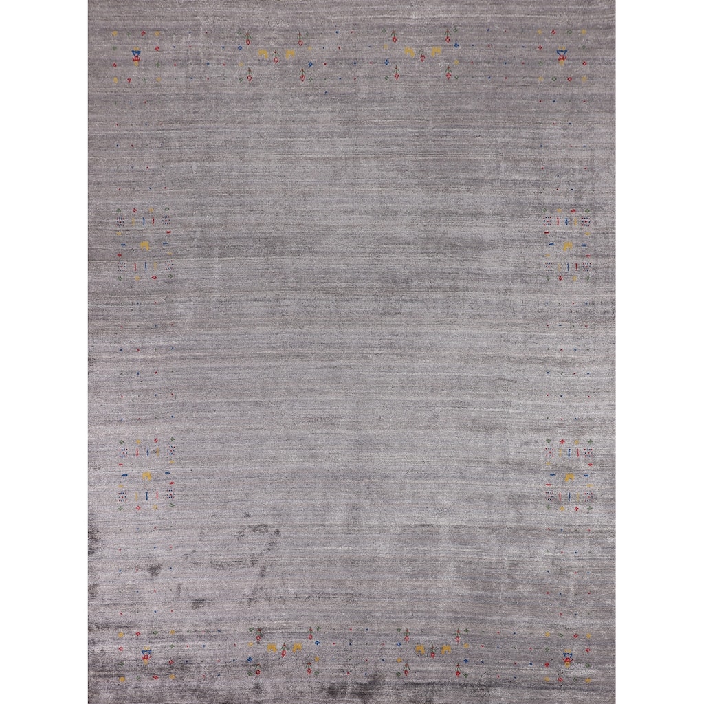 Gabbeh Indian Area Rug Handmade Silk Carpet - 7'10"x 9'9"