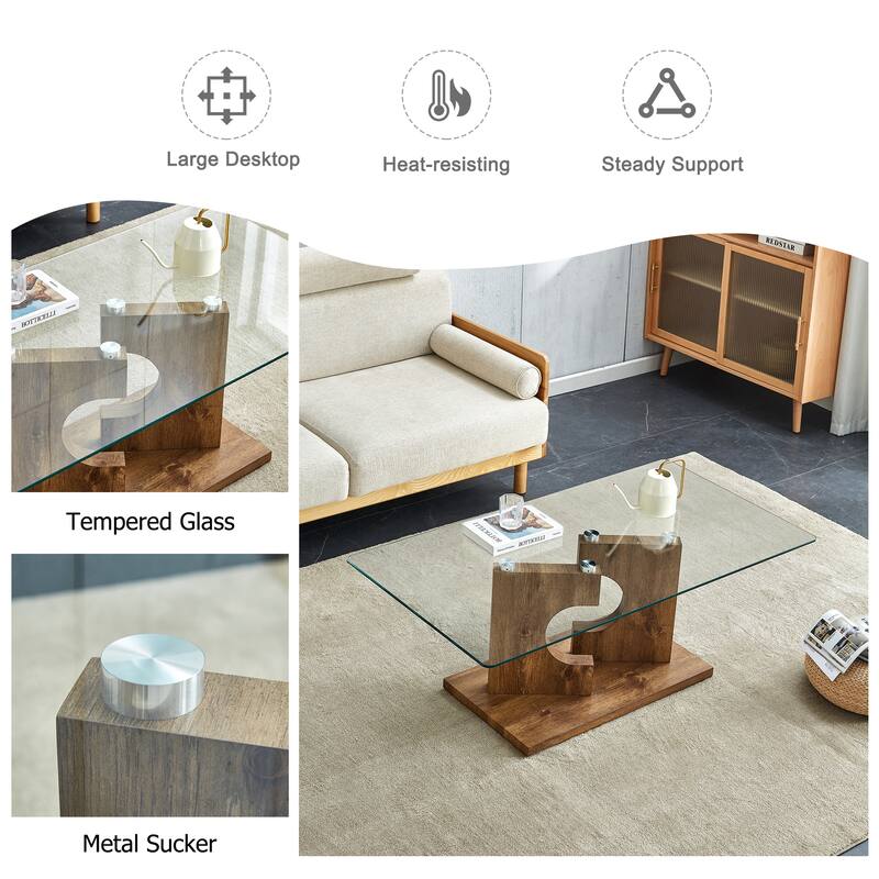 47.2" Modern Rectangular Coffee Table with Tempered Glass Tabletop and MDF Legs