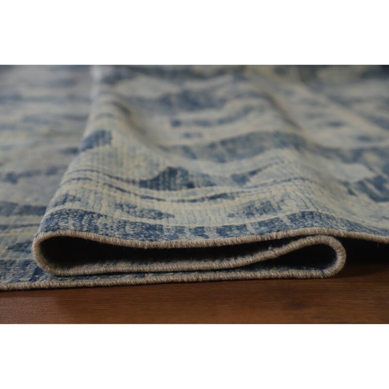 Hand Knotted Oriental 100% Wool Carpet Transitional All-Over Navy Blue & Blues Oushak Area Rug - 11' 10'' X 7' 11''