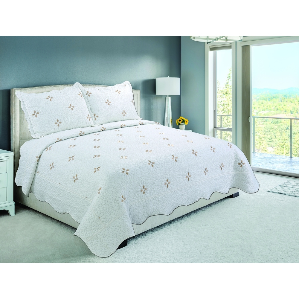 6-Piece Brown & Gold Jacquard Quilt Set | King/Cal King Luxury Bedding main image 1