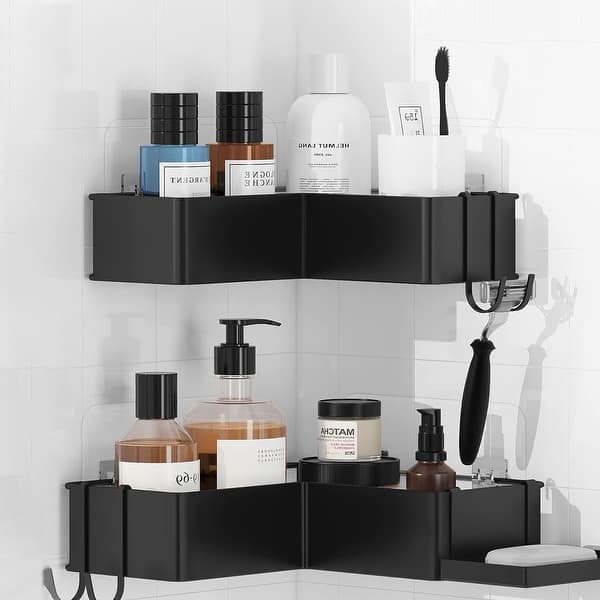 slide 2 of 7, Vanityfair 2 Pack Shower Caddy Set Drill-Free Adhesive Large Capacity Shower Rack Stainless Steel Shower Caddy Set Black