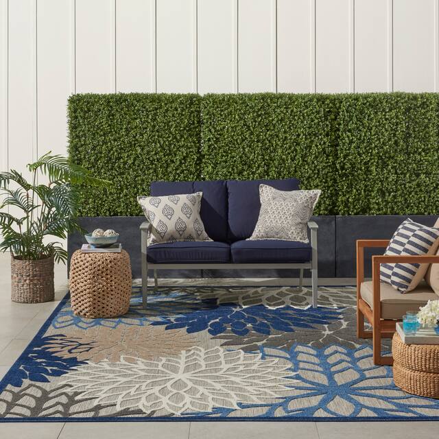 Nourison Aloha Floral Modern Indoor/Outdoor Area Rug - 9'6" x 13' - Blue/Grey