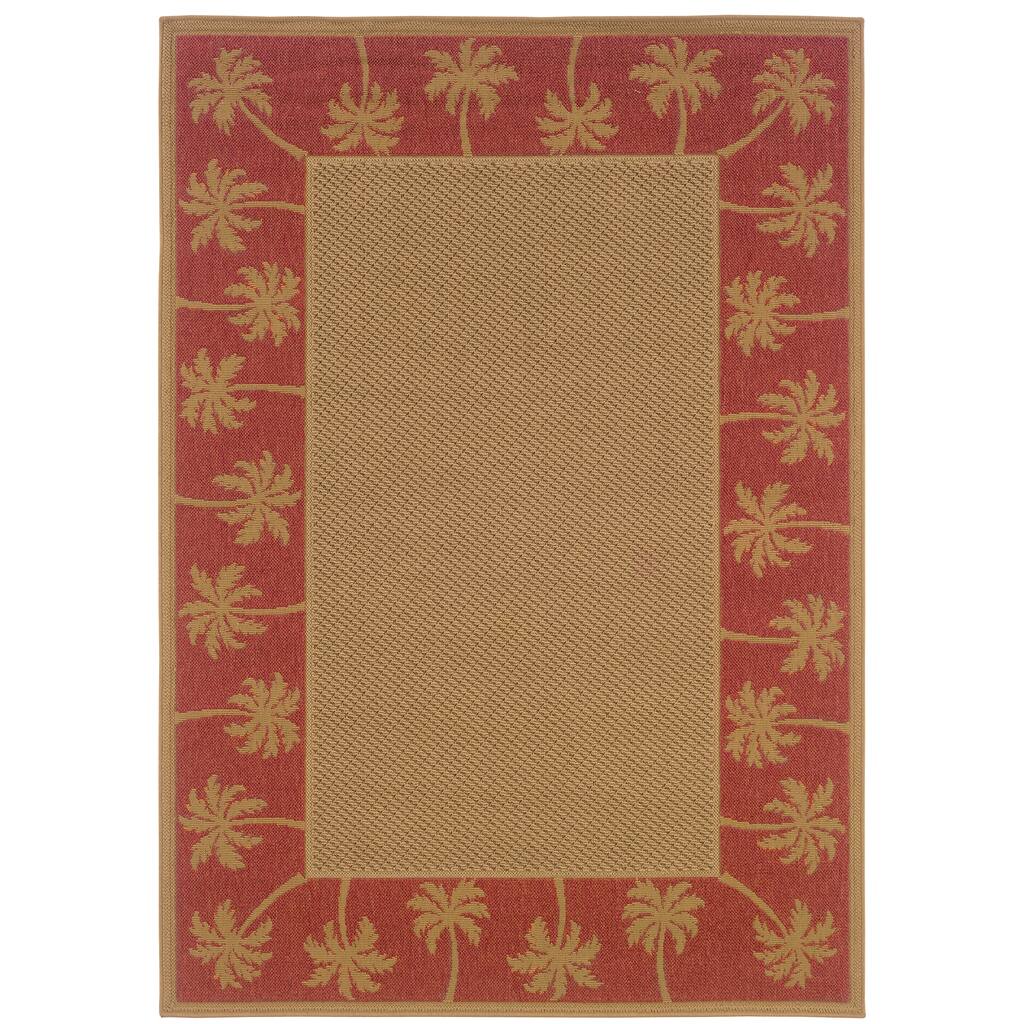 Indianapolis Beige Red Border Outdoor Casual Area Rug