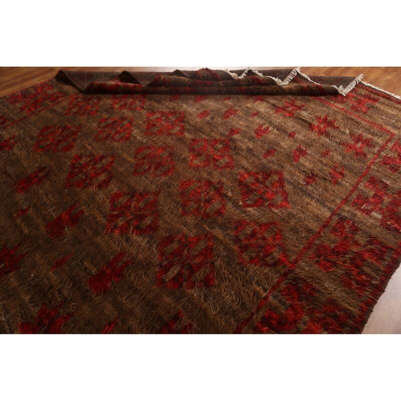 Brown Tribal Geometric Moroccan Berber Area Rug Handmade Wool Carpet - 8'1" x 10'6"