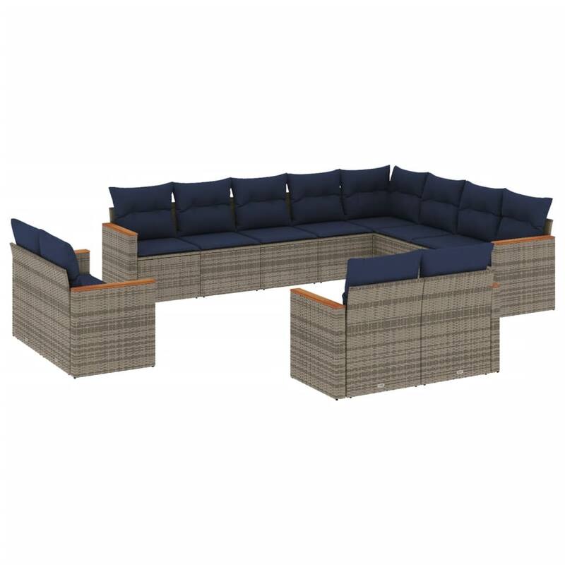 vidaXL 12/13 Piece Patio Sofa Set with Cushions Black/Gray Poly Rattan - 24.4 x 24.4 x 27.2