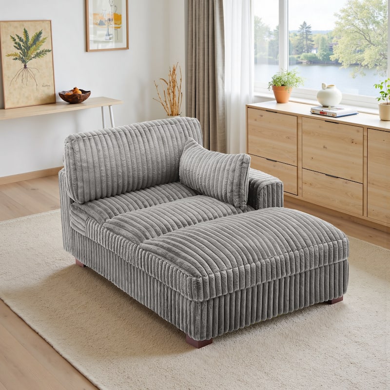 41" W Plush Corduroy Chaise Lounge with Pillows