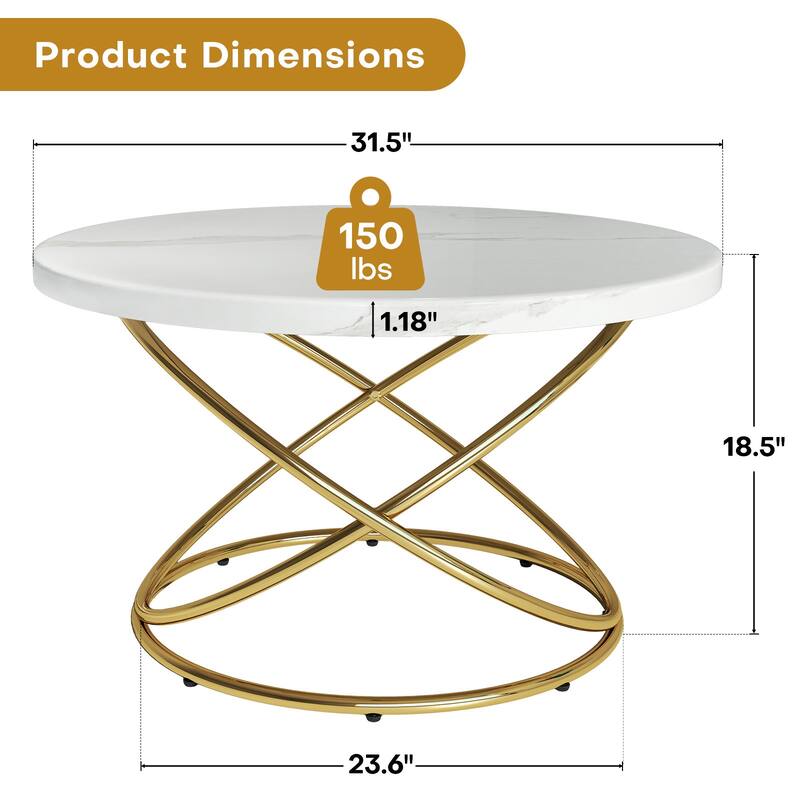 Tempered Glass Top Round Coffee Table with Metal Base