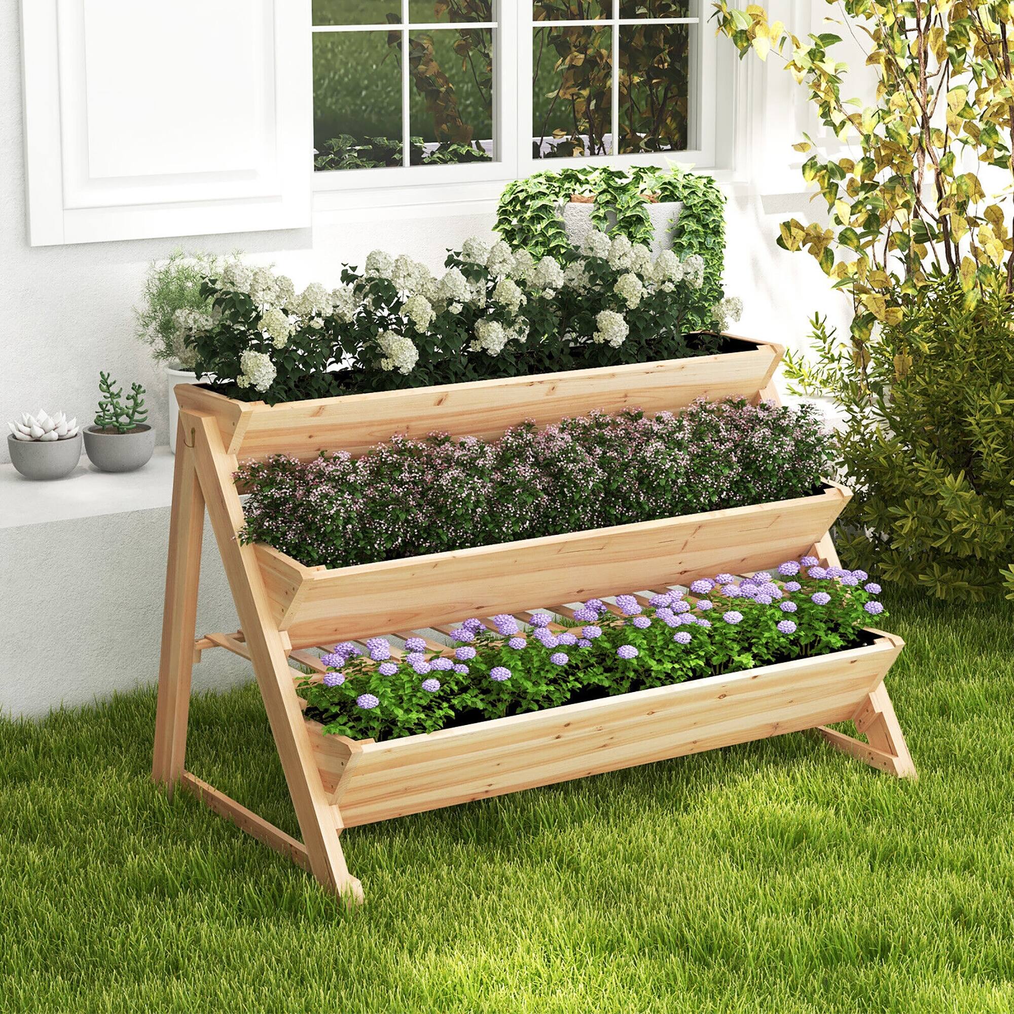 Gymax 3-tier Raised Garden Bed w/2 Side Hooks Storage Shelf Garden
