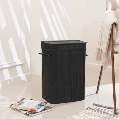 Sophia&William Laundry Hamper 72L Dirty Clothes Bamboo Storage Basket with Lid Liner and Handles Rectangular