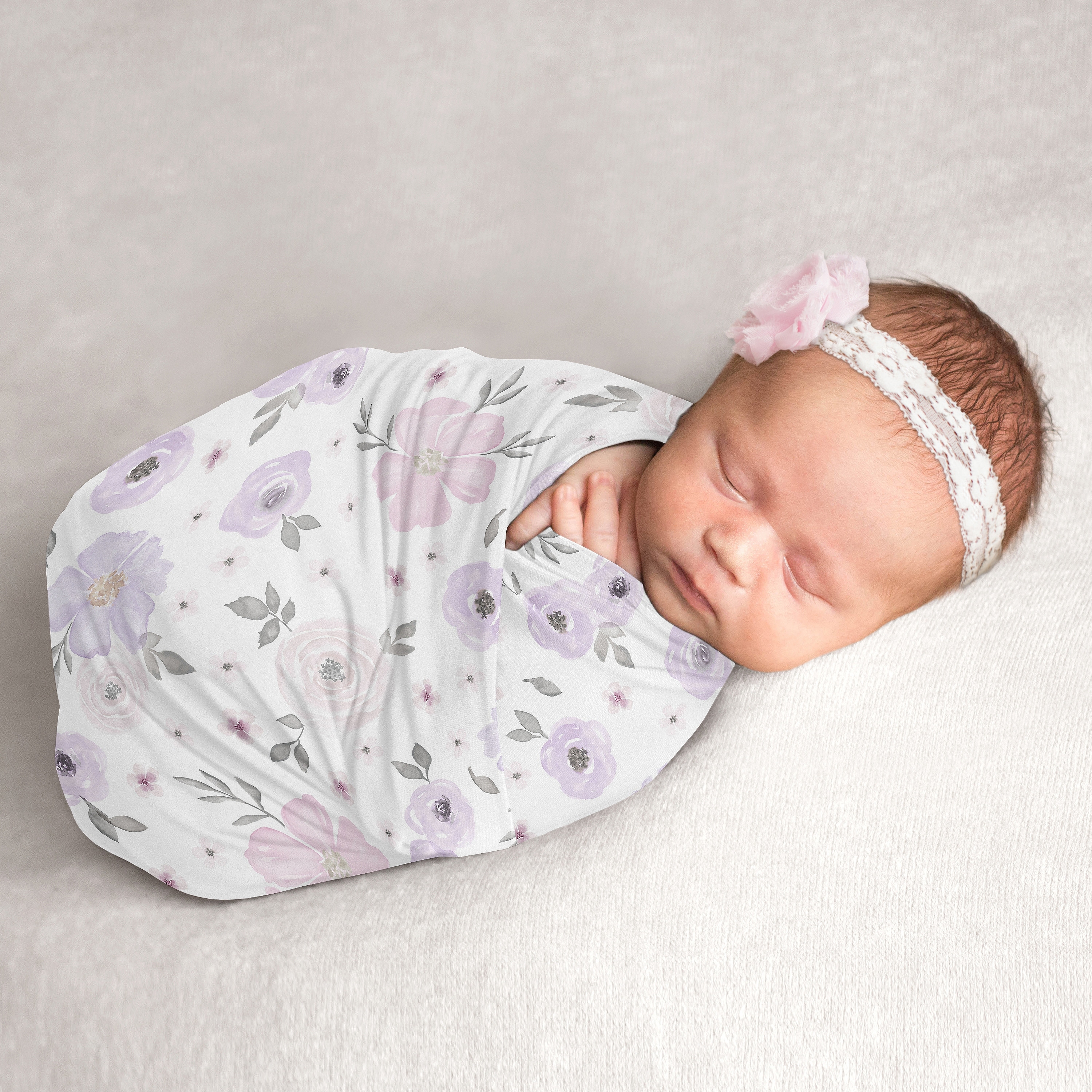 Sweet Jojo Designs Watercolor Floral Baby Girl Swaddle Blanket Jersey Stretch Knit For Newborn Or Infant Receiving Security Lavender Purple Pink