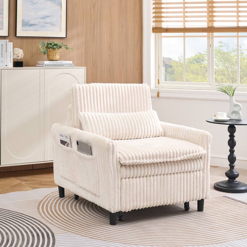 Corduroy Accent Chair Convertible Chaise Lounge, Single Sofa Chair Lounge Chair Pull-out Sleeper Sofa Bed