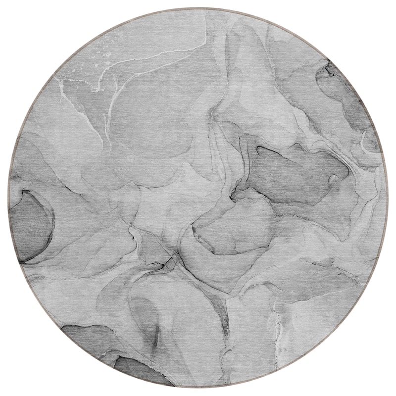 Machine Washable Indoor/ Outdoor Chantille Watercolor Gray Rug