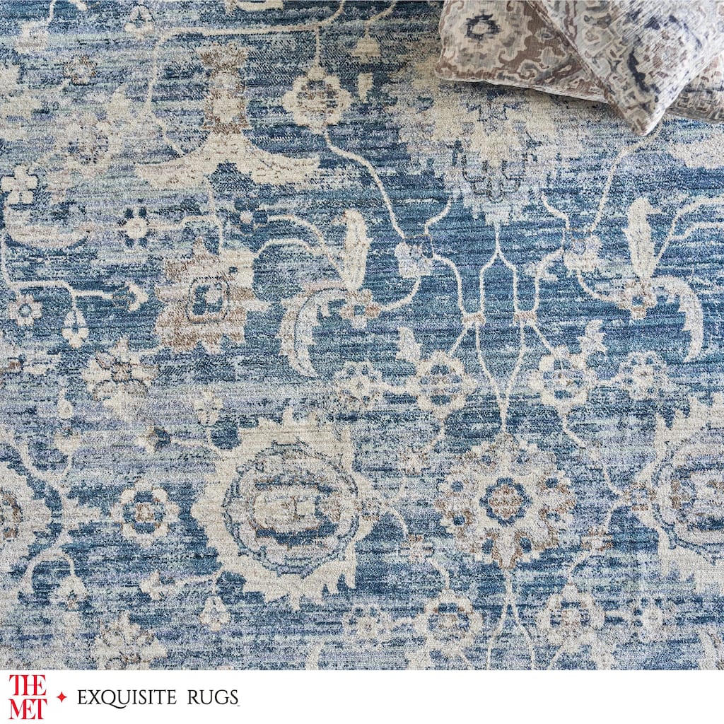 The Met X Exquisite Rugs Vintage Looms Blue/Beige Area Rug.