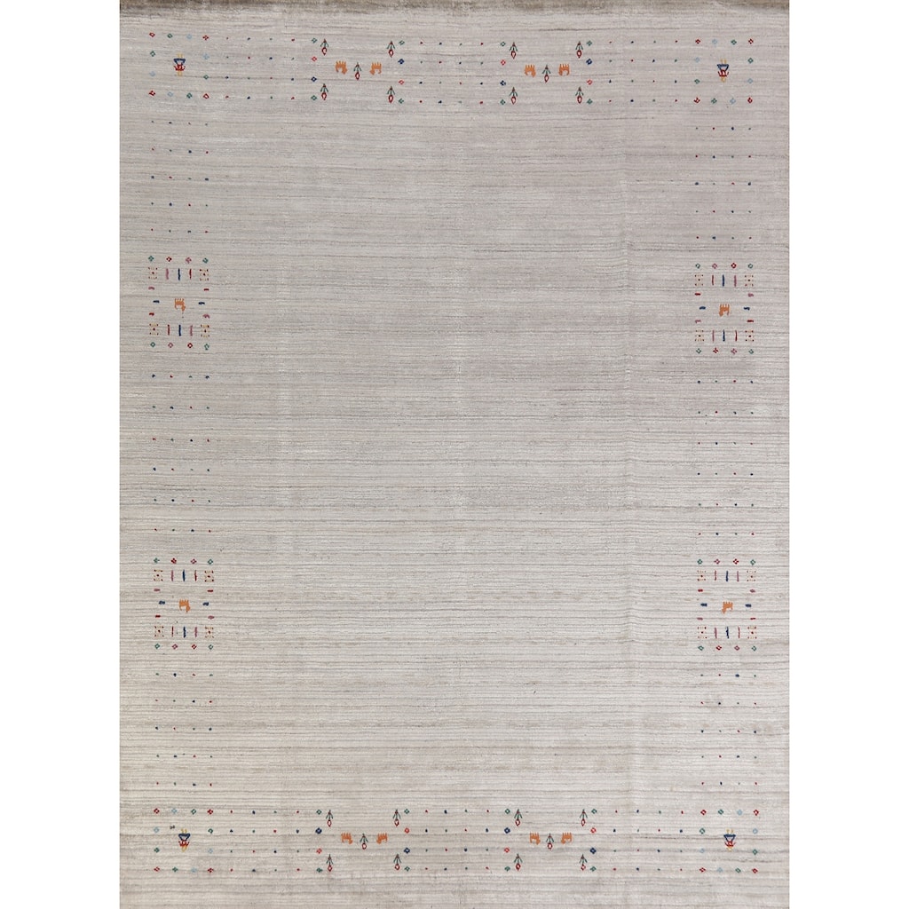 Hand Knotted Oriental 100% Wool Carpet Tribal Tribal Beige & Ivories Gabbeh Area Rug - 9' 10'' X 7' 9''