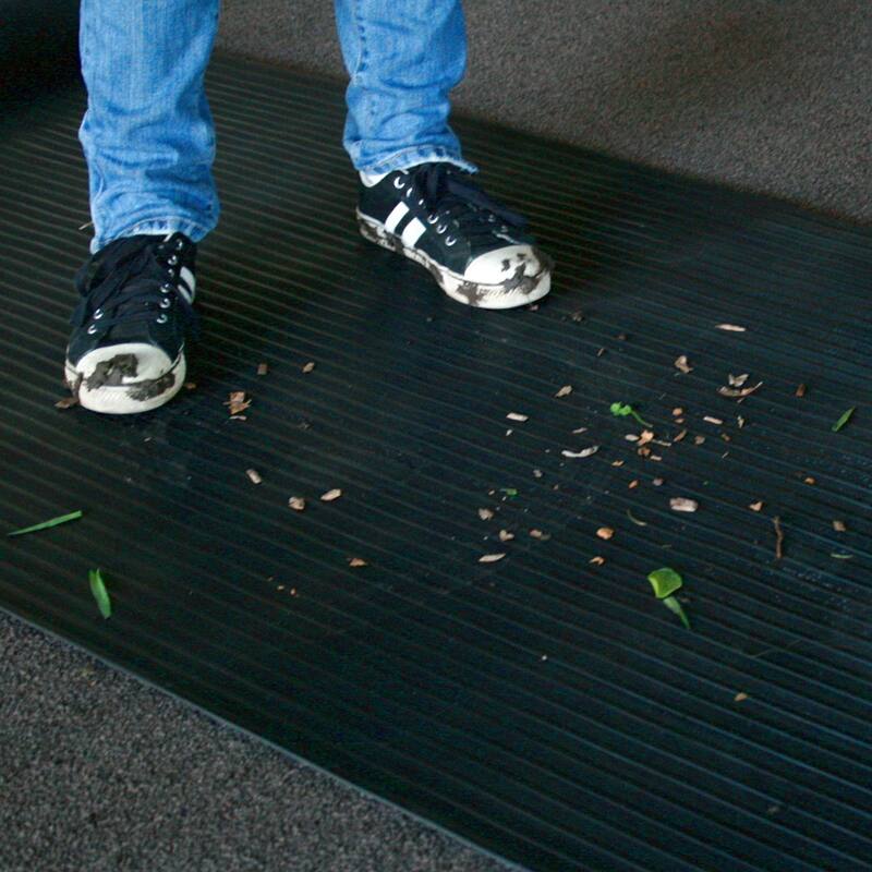Rubber-Cal "Wide Rib" Rubber Flooring Mat - 1/8" Thick x 4ft x 10ft - Black Runner Mats (Pack of 4)