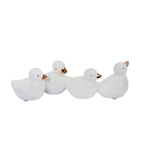 White, gold Dolomite Ducks 2.5"H - 8.5" x 2.75" x 2.5"