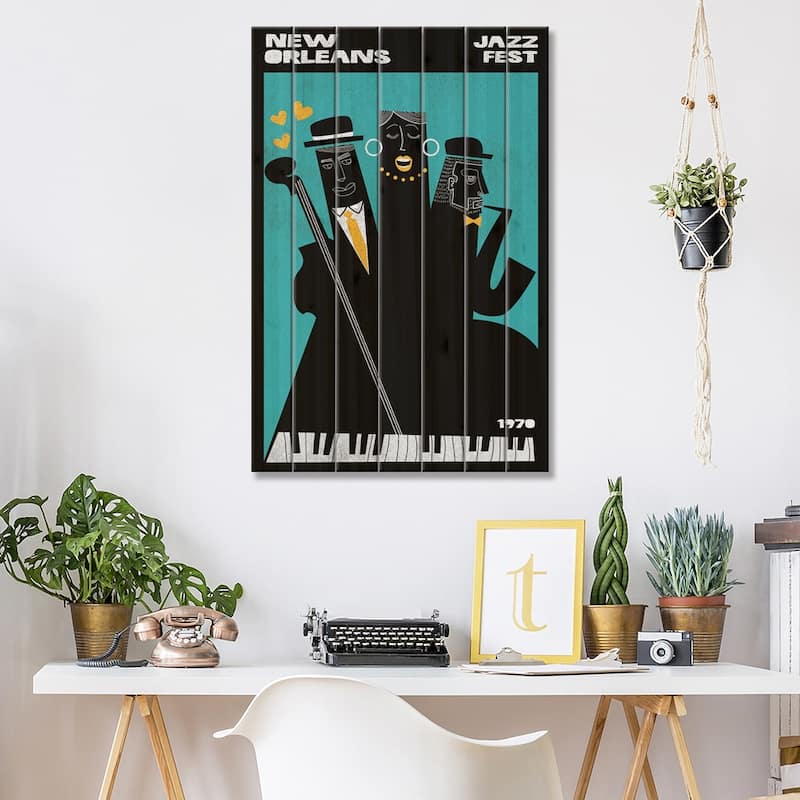 New Orleans Jazz Fest Print On Wood by Jay Stanley - Multi-Color