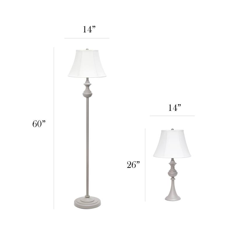 60 in. Gray Finish Table Lamp Set with Beige Shade, 3 Piece Set for Living Room