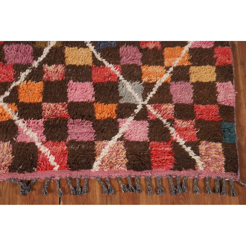 Checkered Moroccan Oriental Area Rug Handmade Wool Carpet - 6'10" x 10'6"