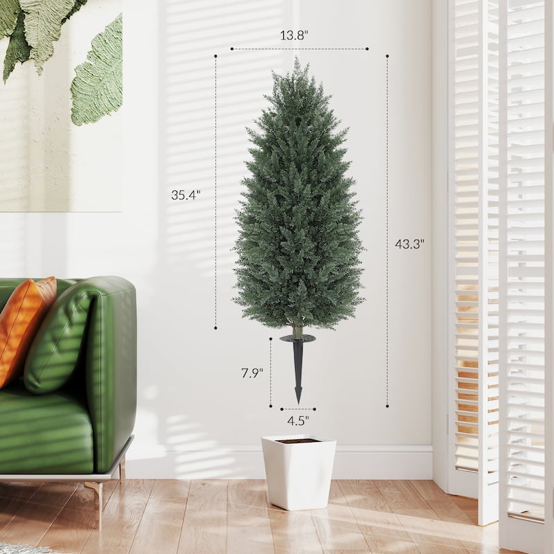Set of 2 Artificial Cypress Trees 43 Inch PE Leaves with Ground Stakes for Indoor and Outdoor Decoration